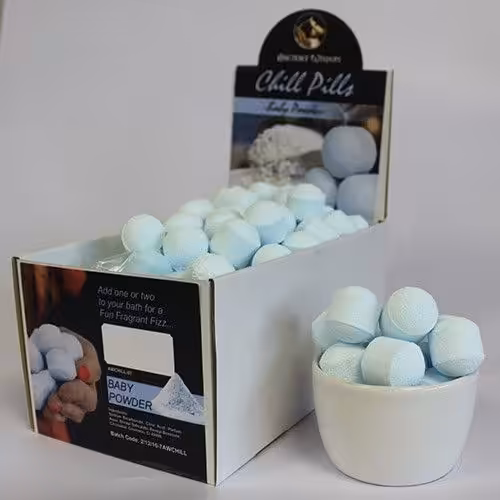 1.3Kg Box of Chill Pills (Mini Bath Bombs) – Baby Powder | www.artisan-gifts.co.uk 4 1.3Kg Box of Chill Pills (Mini Bath Bombs) – Baby Powder | www.artisan-gifts.co.uk 3