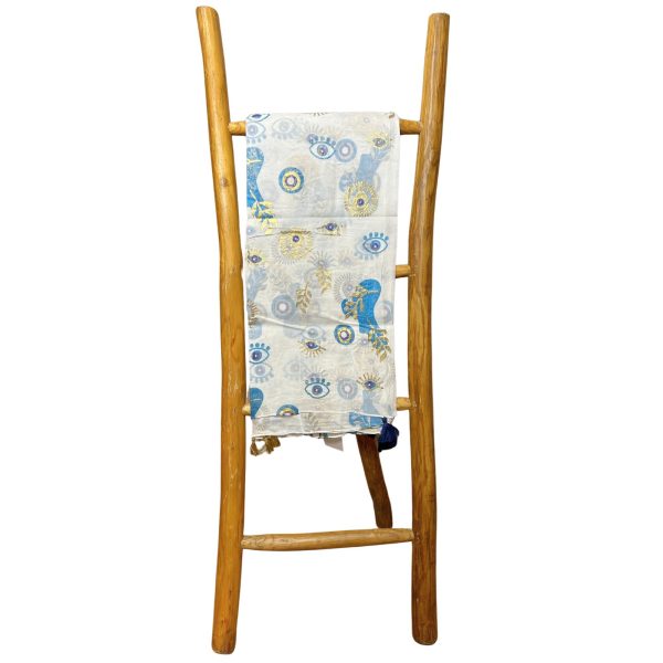 Nomad Sari On the Med Collection - Pareo - White , Blue & Gold Evil Eye Design - Image 3