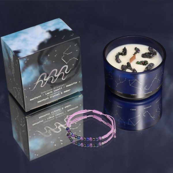 Zodiac Crystal Candle with Gemstone Bracelet - Aquarious - Image 2