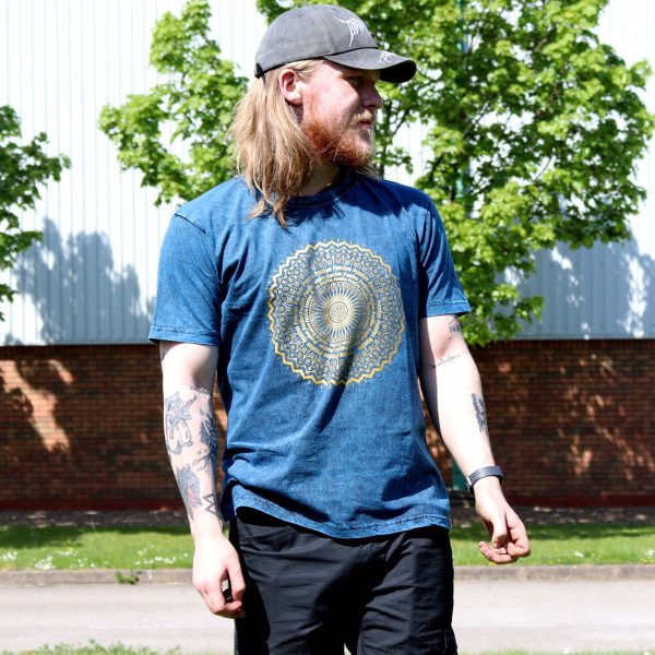 Large Stone Washed T-Shirt - Mandala - Blue - Image 3
