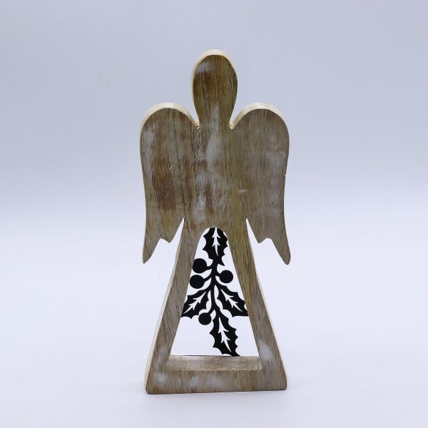 Mango Wood Angel - Whitewash with Iron Decor Cut Out - Image 3