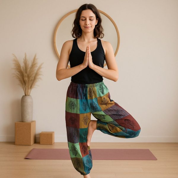 Nomad Sari - Mushroom Pants - Block Print Designs -Green Tones S/M - Image 3