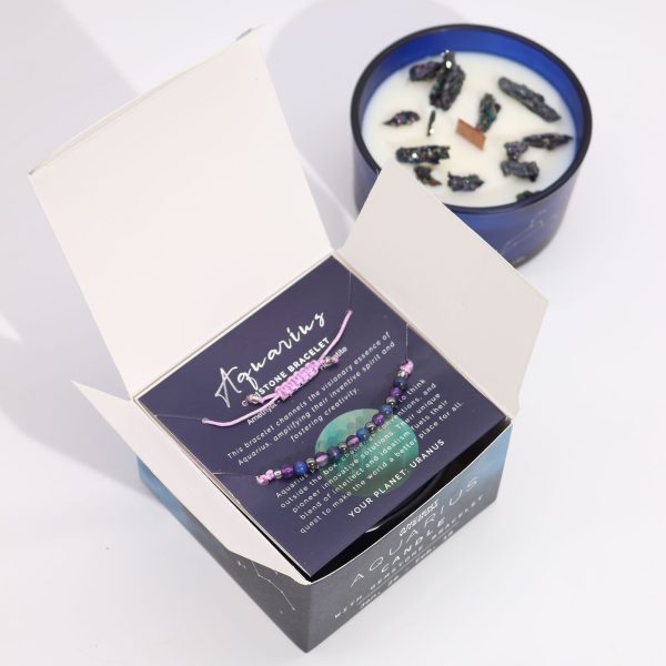 Zodiac Crystal Candle with Gemstone Bracelet - Aquarious - Image 3