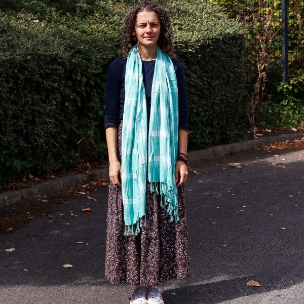 Boho Java Art Stole/Scarf - Teal Stripes & Motiff - 62x200cm - Image 3