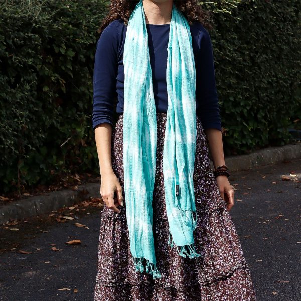 Boho Java Art Stole/Scarf - Teal Stripes & Motiff - 62x200cm - Image 4