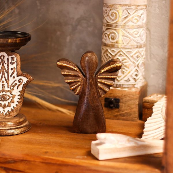 Medium Mango Wood Angel - Gold Decor - Image 8