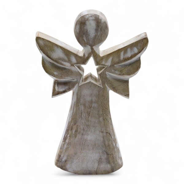 Mango Wood Angel - Whitewash with Star Cut Out - Image 3
