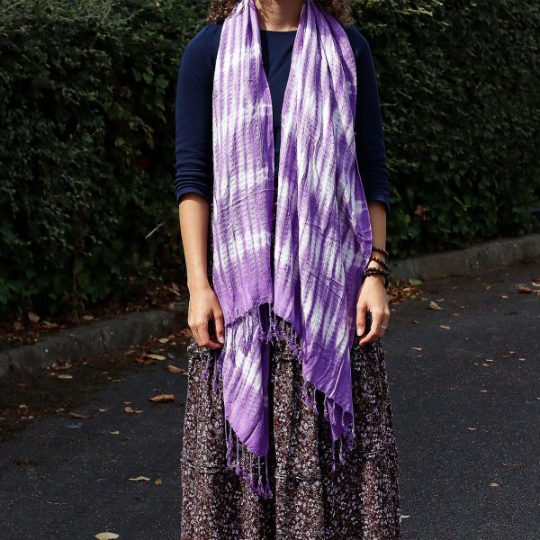 Boho Java Art Stole/Scarf - Lavender Stripes & Motiff - 62x200cm - Image 4