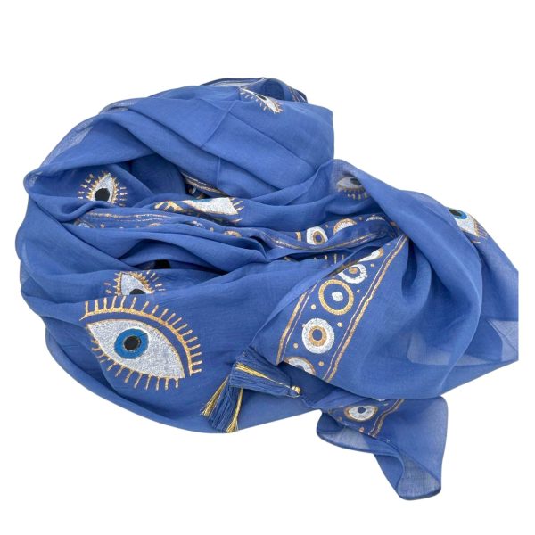 Nomad Sari On the Med Collection - Pario - Rich Blue & Gold Hand Painted Evil Eye Design - Image 2