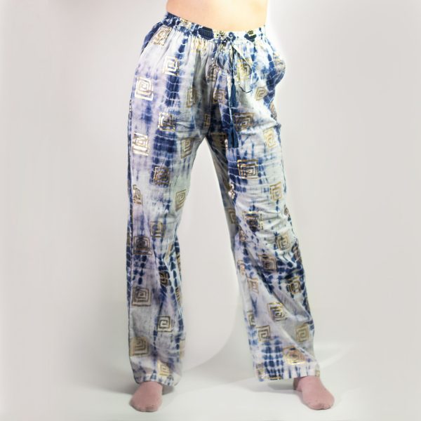 (ML) Nomad Sari On the Med Collection - Lounge Pants - Gold & Blue Greek Motiff - Handpainted - Image 3