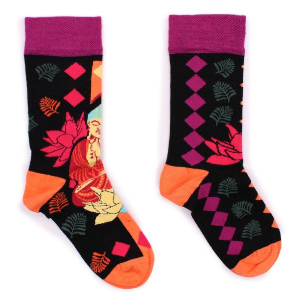 Hop Hare Bamboo Socks S/M - Pink Buddha & Lotus  - Image 2