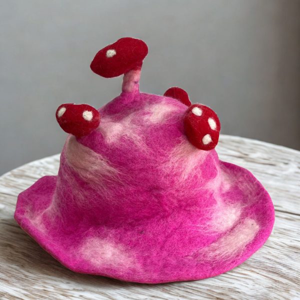 Felted Mushroom Hat - Shocking Pink - Image 3