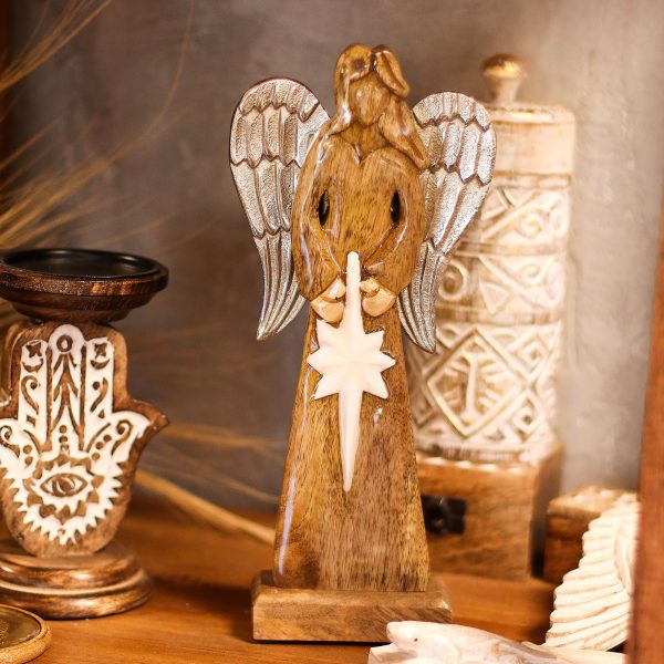 Large Mango Wood Peace Angel Metal Wings & Enamel Detail - Image 8