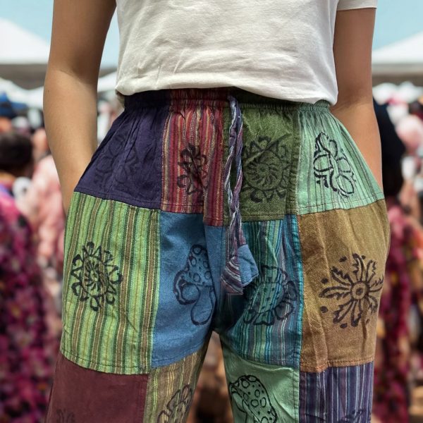 Nomad Sari - Mushroom Pants - Block Print Designs -Green Tones S/M - Image 2