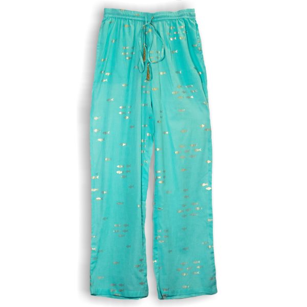 (ML) Nomad Sari On the Med Collection - Lounge Pants - Turquoise & Gold Fish Design - Image 2