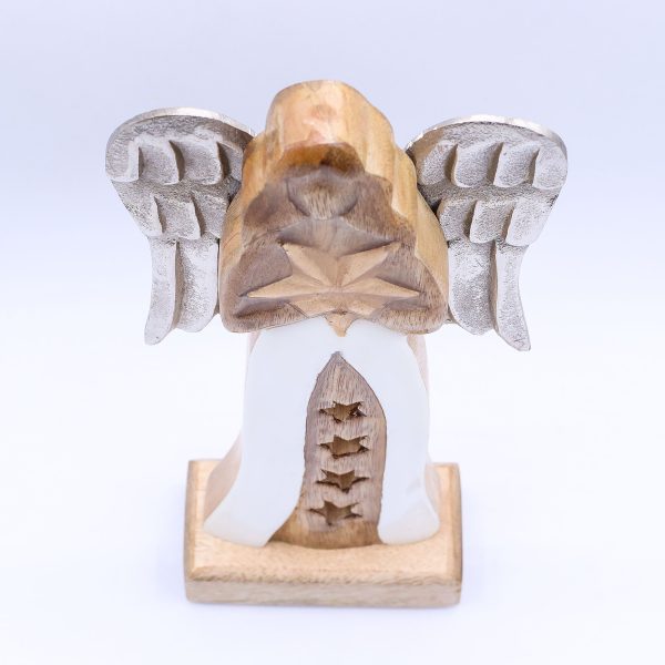 Large Mango Wood Star Angel Metal Wings & Enamel Detail - Image 5