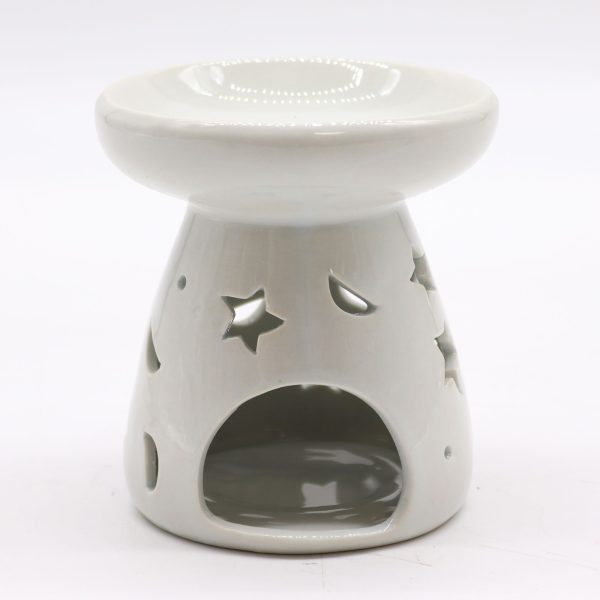Lrg Classic White Oil Burner - Moon & Star - Image 3