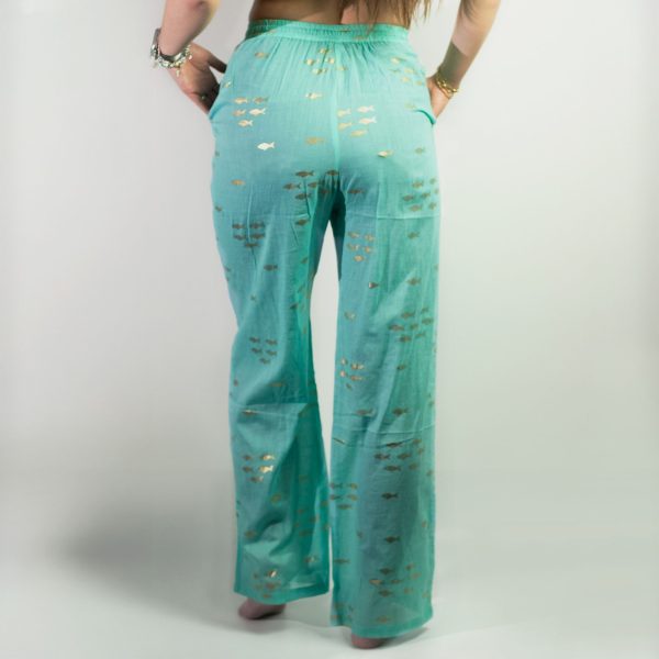 (ML) Nomad Sari On the Med Collection - Lounge Pants - Turquoise & Gold Fish Design - Image 3