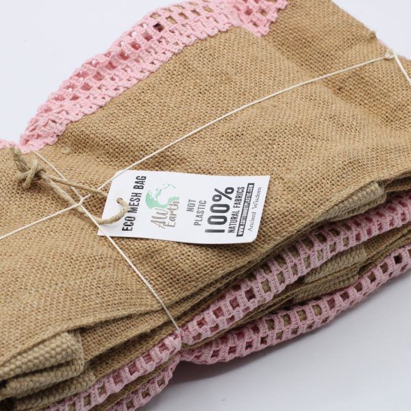 Pure Soft Jute and Cotton Mesh Bag - Rose - Image 3
