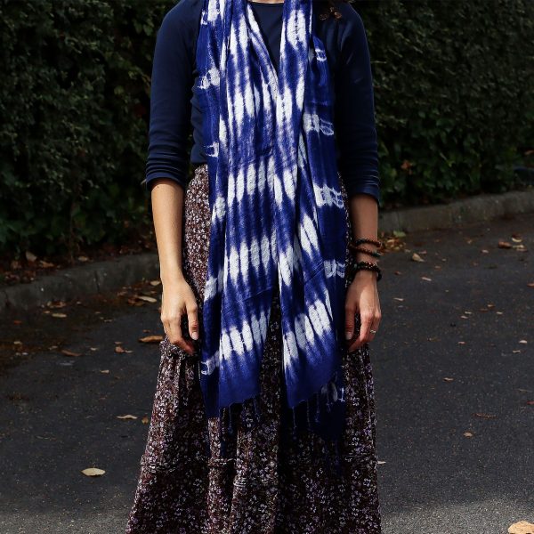 Boho Java Art Stole/Scarf - Indigo Stripes - 62x200cm - Image 3