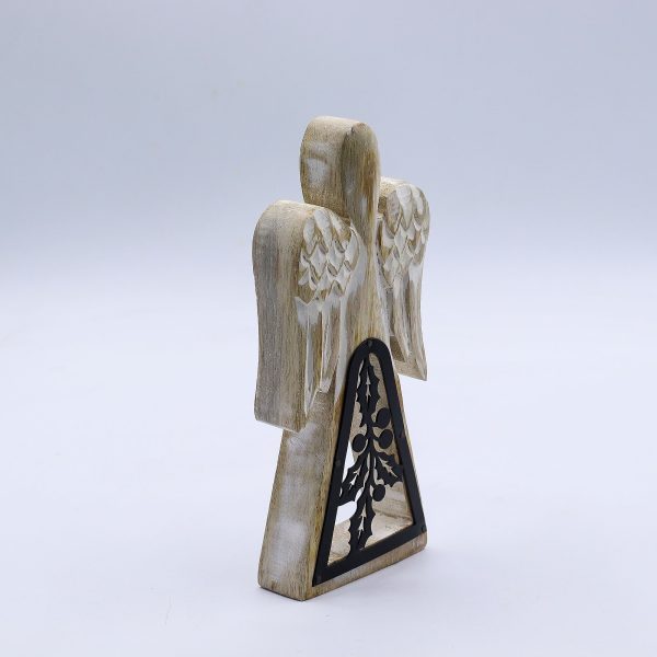 Mango Wood Angel - Whitewash with Iron Decor Cut Out - Image 2