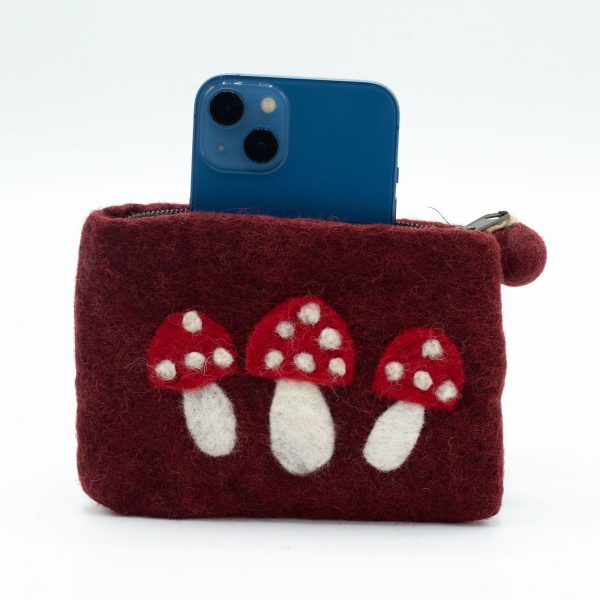Natural Felt Zipper Pouch (asst) - Wild Mushrooms - Image 3