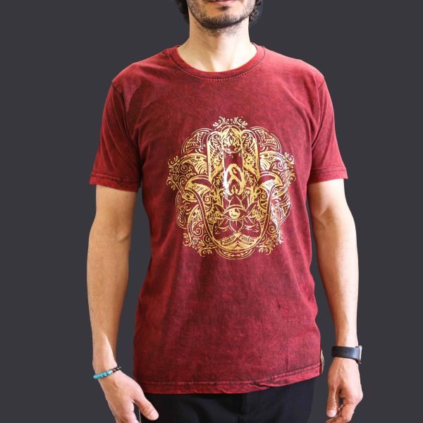 Medium Stone Washed T-Shirt - Hamsa - Maroon - Image 3