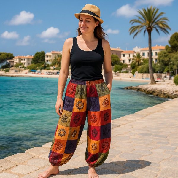 Nomad Sari - Mushroom Pants - Block Print Designs - Orange Tones S/M - Image 2