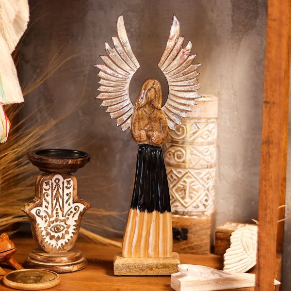 Large Mango Wood Gardian Angel Metal Wings & Enamel Detail - Image 8