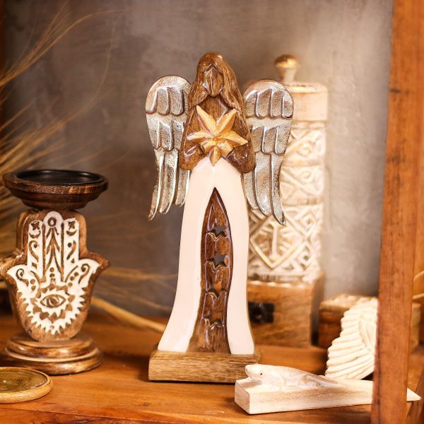 Large Mango Wood Star Angel Metal Wings & Enamel Detail - Image 8