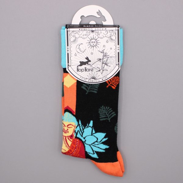 Hop Hare Bamboo Socks S/M - Blue Buddha & Lotus  - Image 3