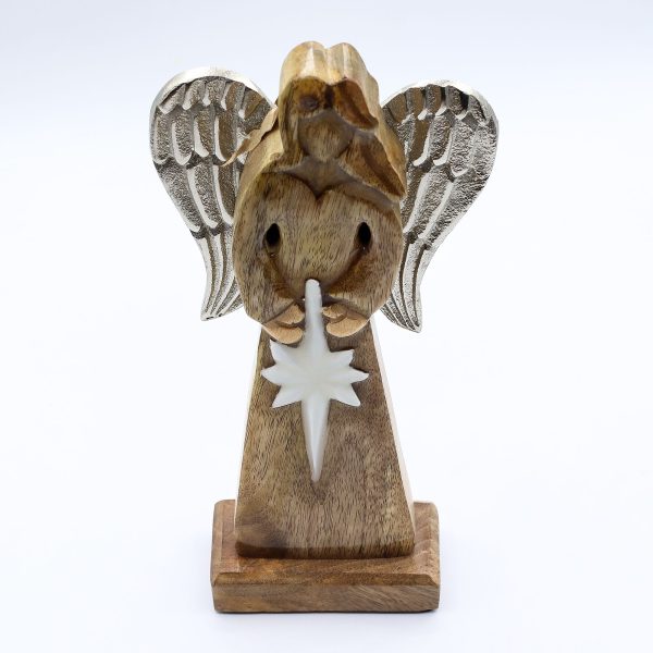Large Mango Wood Peace Angel Metal Wings & Enamel Detail - Image 7