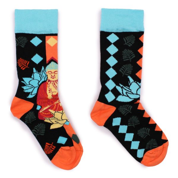 Hop Hare Bamboo Socks S/M - Blue Buddha & Lotus  - Image 2