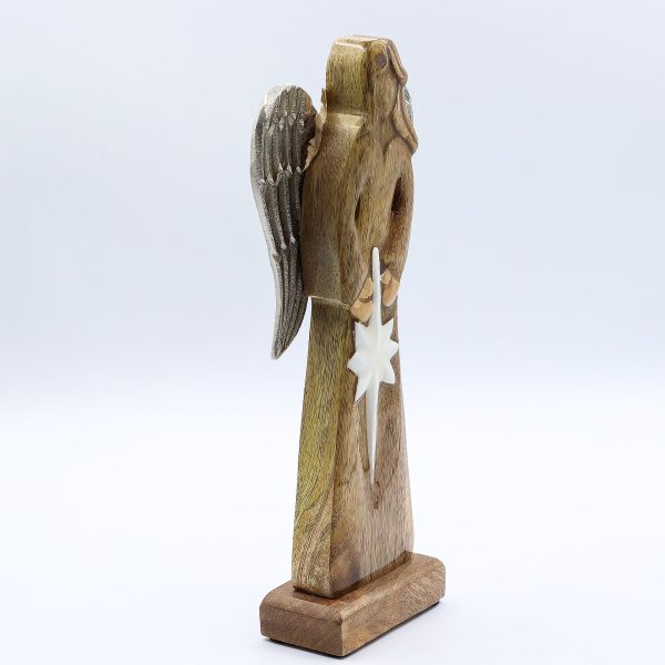 Large Mango Wood Peace Angel Metal Wings & Enamel Detail - Image 2
