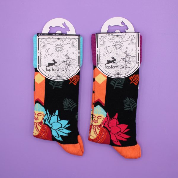 Hop Hare Bamboo Socks S/M - Blue Buddha & Lotus  - Image 5