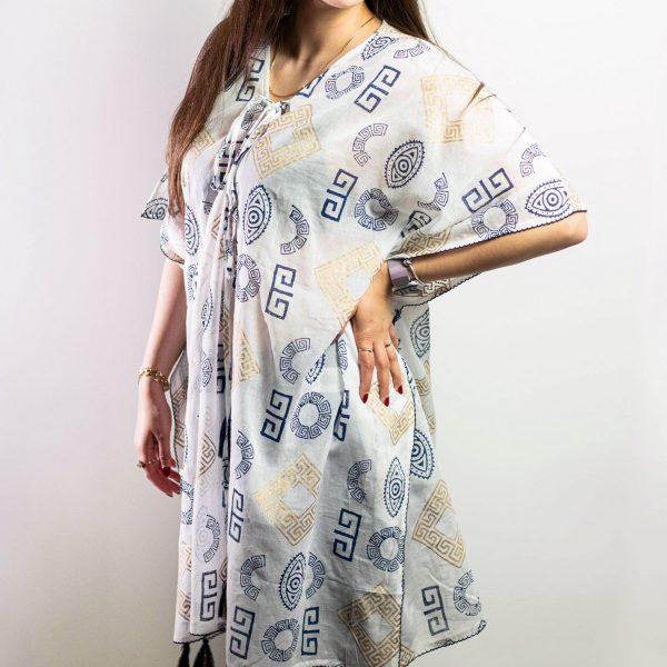 Nomad Sari On the Med Collection - Kaftan - Gold & Blue Greek Motiff - Handpainted - Image 2