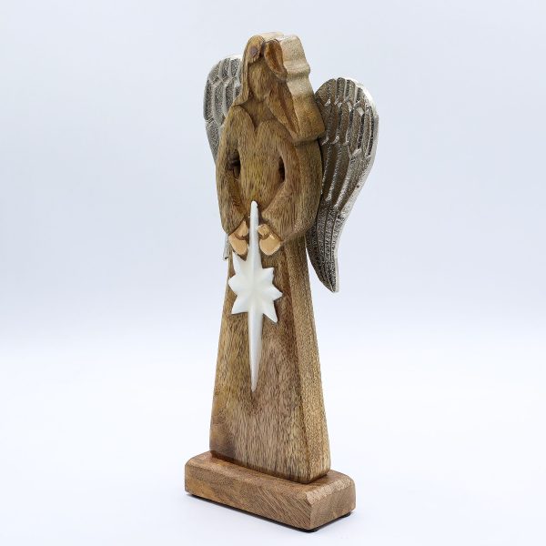 Large Mango Wood Peace Angel Metal Wings & Enamel Detail - Image 4