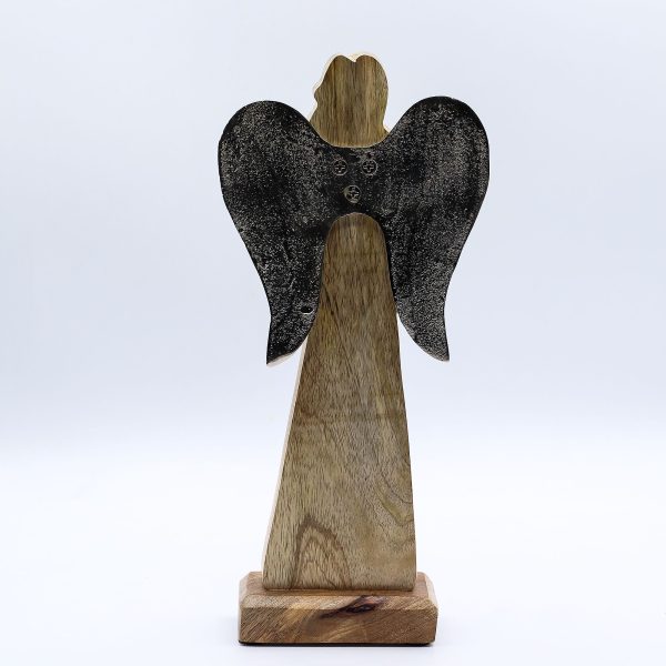 Large Mango Wood Peace Angel Metal Wings & Enamel Detail - Image 5