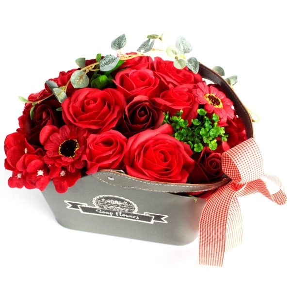 Basket Soap Flower Bouquet - Red - Image 3
