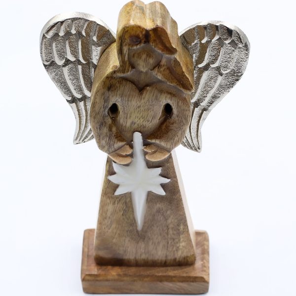 Large Mango Wood Peace Angel Metal Wings & Enamel Detail - Image 6