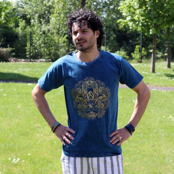 Medium Stone Washed T-Shirt - Hamsa - Blue - Image 2