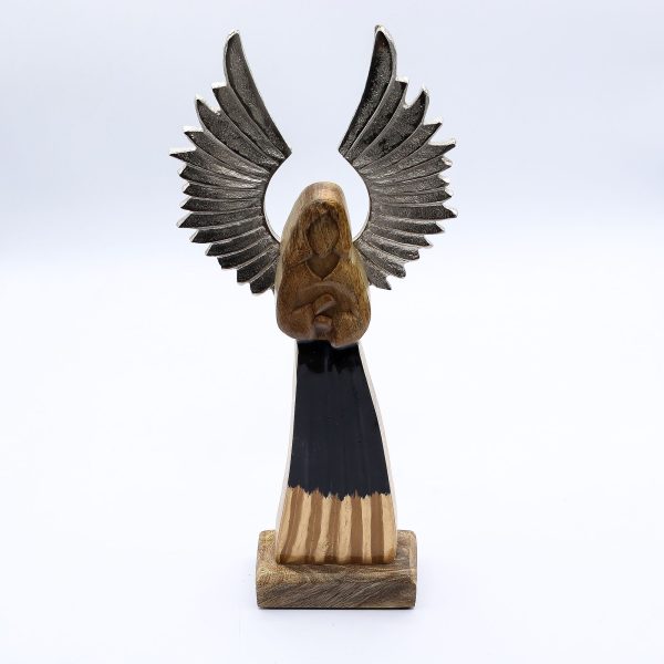 Large Mango Wood Gardian Angel Metal Wings & Enamel Detail - Image 7