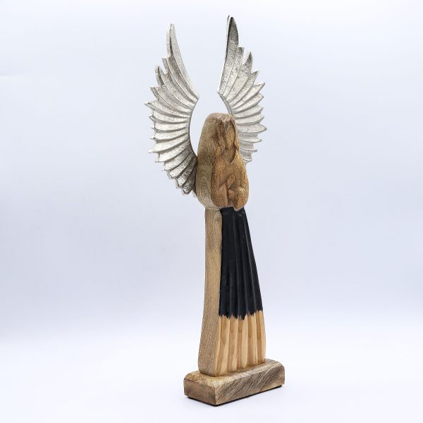 Large Mango Wood Gardian Angel Metal Wings & Enamel Detail - Image 2