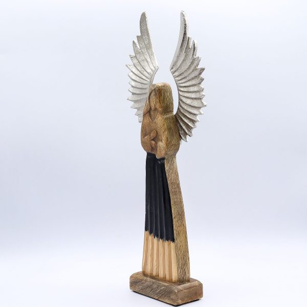 Large Mango Wood Gardian Angel Metal Wings & Enamel Detail - Image 3