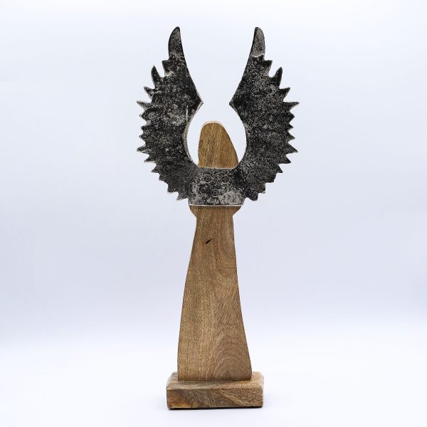 Large Mango Wood Gardian Angel Metal Wings & Enamel Detail - Image 4