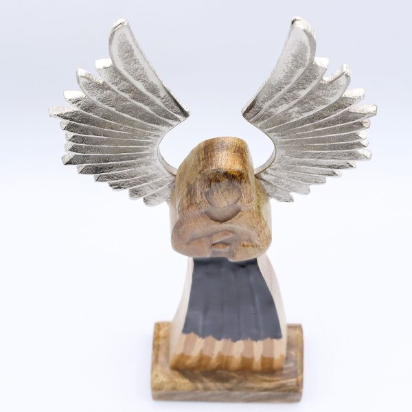 Large Mango Wood Gardian Angel Metal Wings & Enamel Detail - Image 5