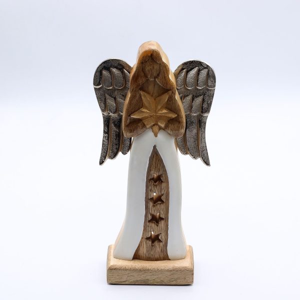 Large Mango Wood Star Angel Metal Wings & Enamel Detail - Image 7