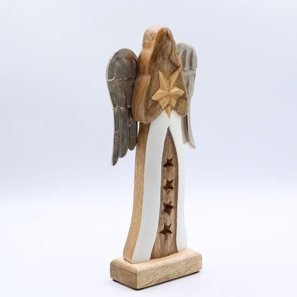 Large Mango Wood Star Angel Metal Wings & Enamel Detail - Image 2