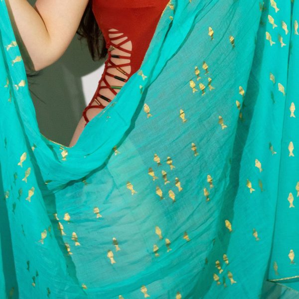 Nomad Sari On the Med Collection - Pario - Turquoise & Gold Fish Design - Image 3