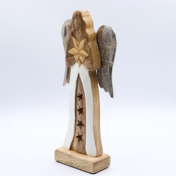 Large Mango Wood Star Angel Metal Wings & Enamel Detail - Image 3